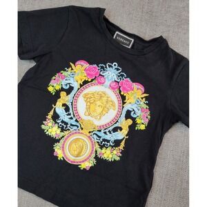 Versace Shirt Kids Unisex 4 Black Graphic Medusa Tee Short Sleeve Designer